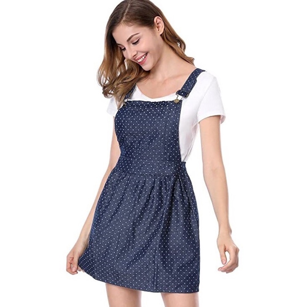 Allegra K Printed Overall Pinafore Mini Dress - XL - Chambray - Adjustable - NWT